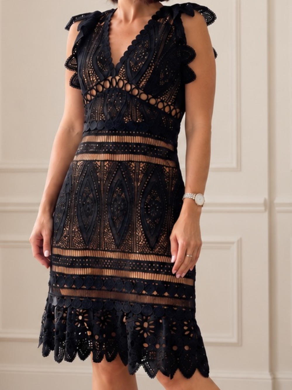 Michael Kors Black Lace Cocktail Dress Size S